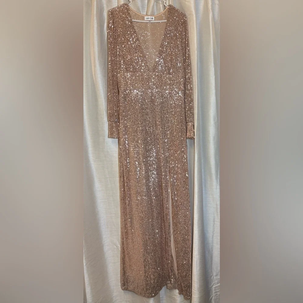 Emerald Sundae Rose Gold Sequin Maxi Dress XL - Picture 3 of 15